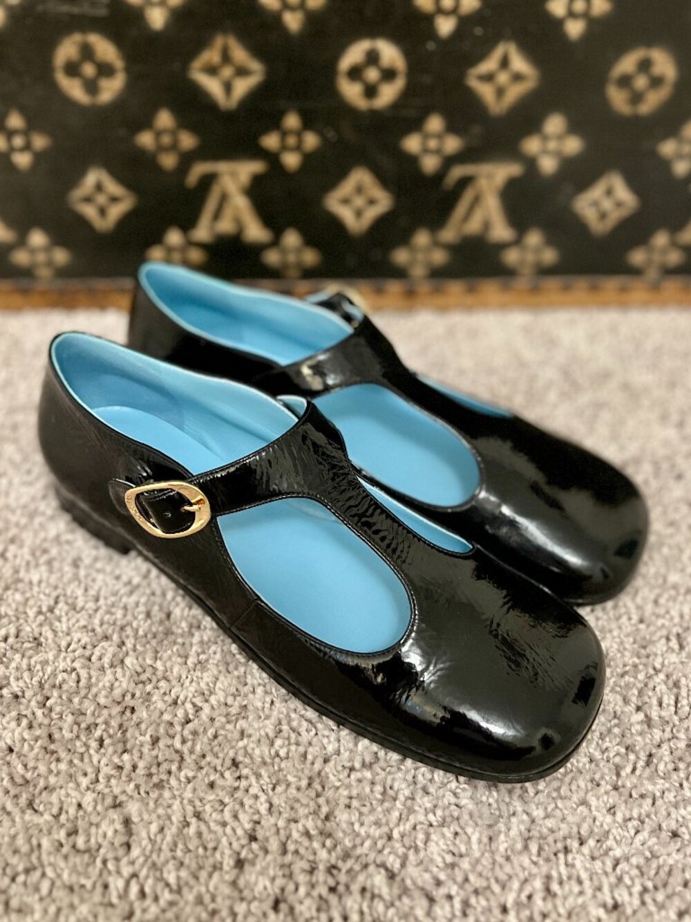 Tory Burch Black Patent Leather 'Violet' T-Strap Mary Jane Flats, NEW